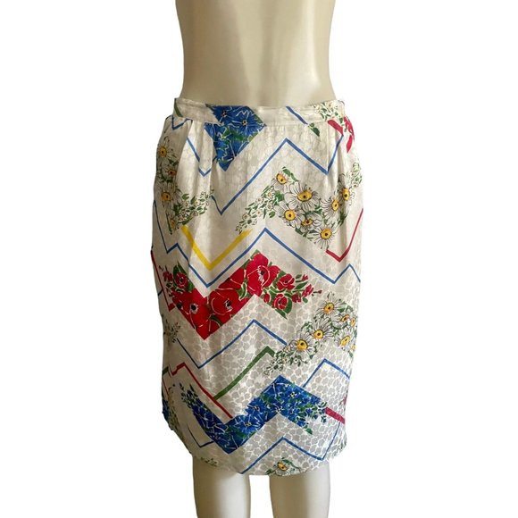 Vintage 80s Silk Skirt by Anne Crimmins for Uni Collection size S retro designer - Picture 3 of 10